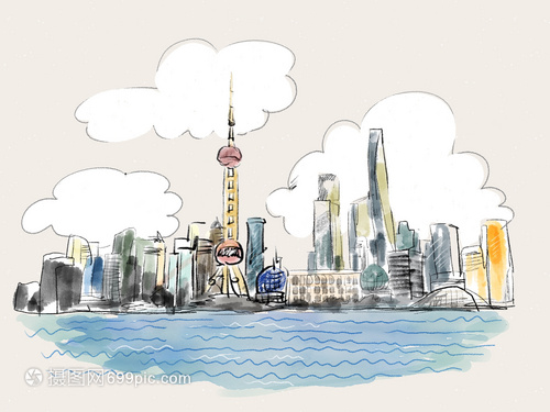 上海地標涂鴉手繪